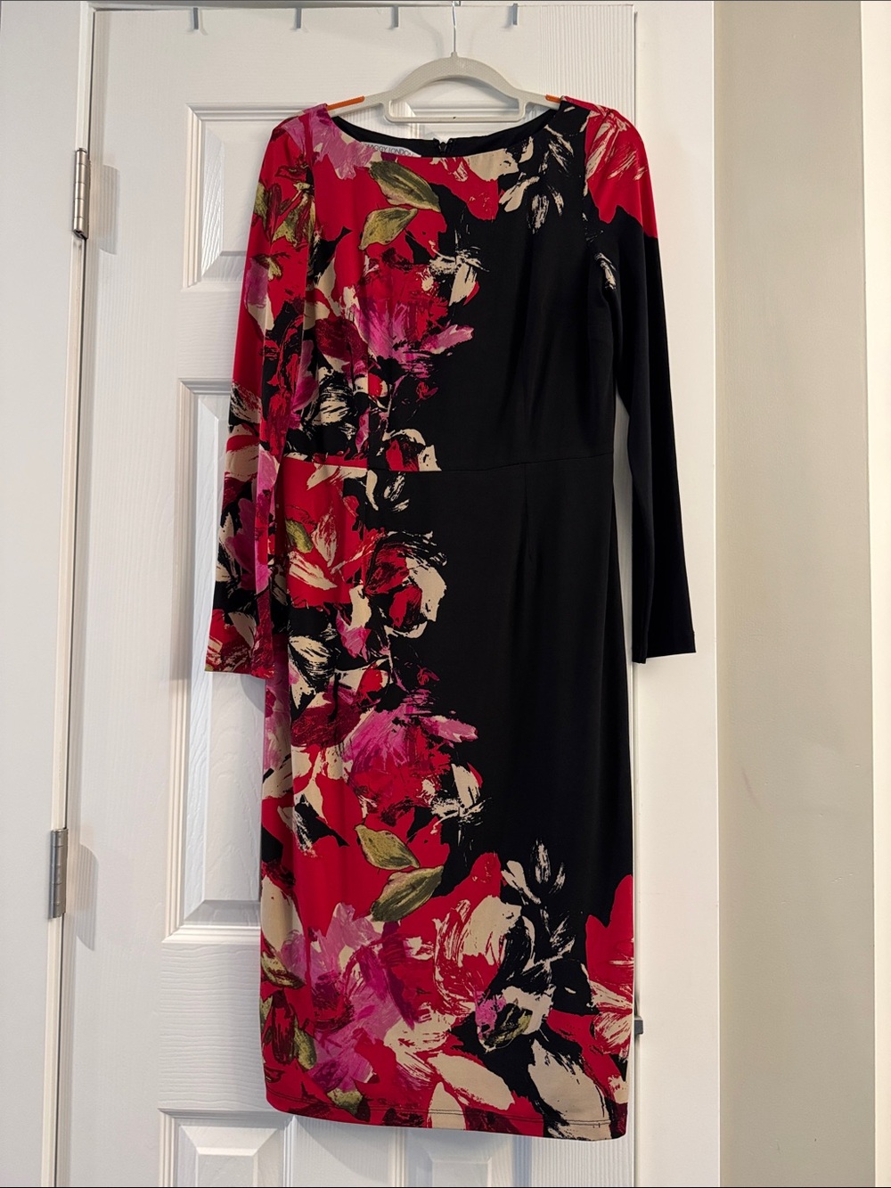 Maggy London Black Long Sleeve Dress with Pink & Red Floral Design
